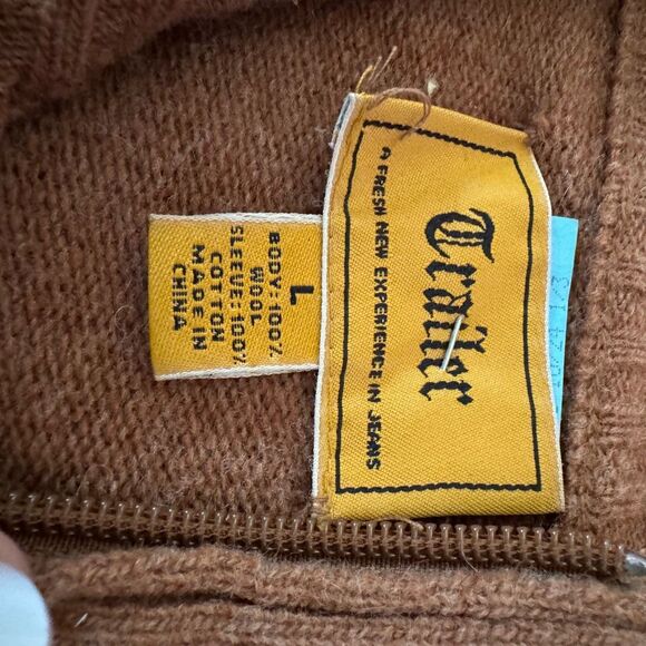 Trailer Mens Brown Cream Long Sleeve Wool Zip Up Sweater Large - Picture 4 of 10
